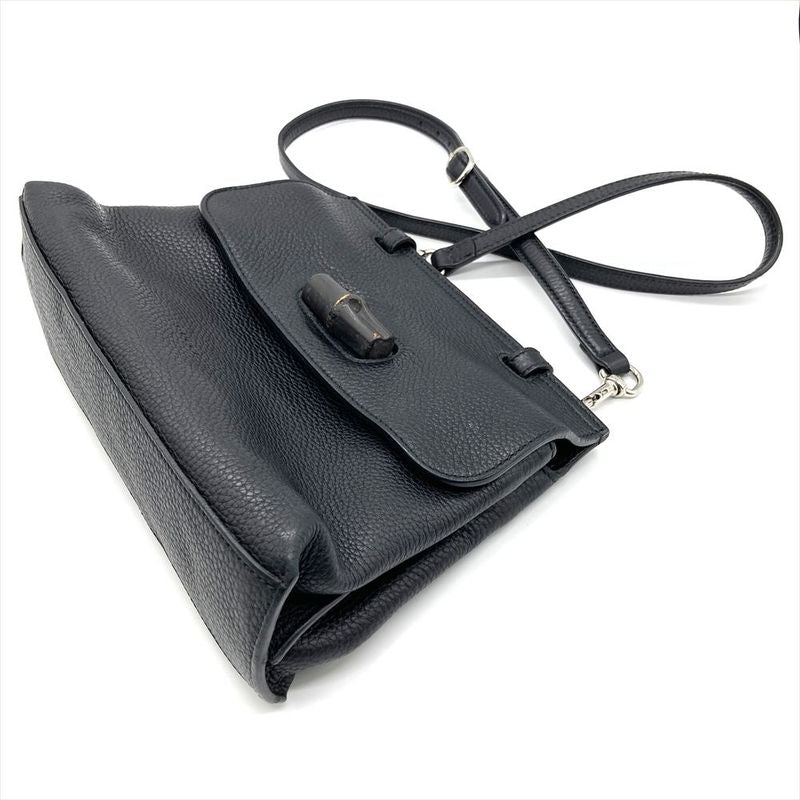 Gucci Daily Bamboo Handbag Leather 370831 Black Silver Hardware Women