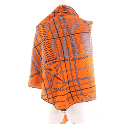 Hermes Rosange Shawl Cashmere Silk Orange/gri-cles Cles Scarf With Box Made In