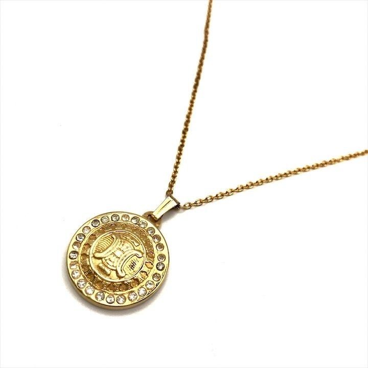 Celine Vintage Triomphe Stone Necklace Gold
