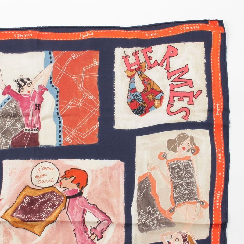 Hermes Carre 70 Paris Monami Fashion Show Silk Scarf Multicolor