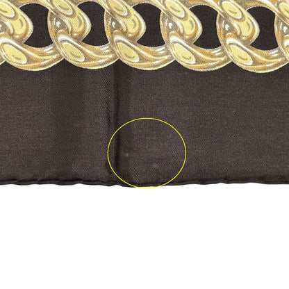 Chanel Scarf Women's Brand Cambon Coco Mark Silk Brown Yellow Chain Gold Dark