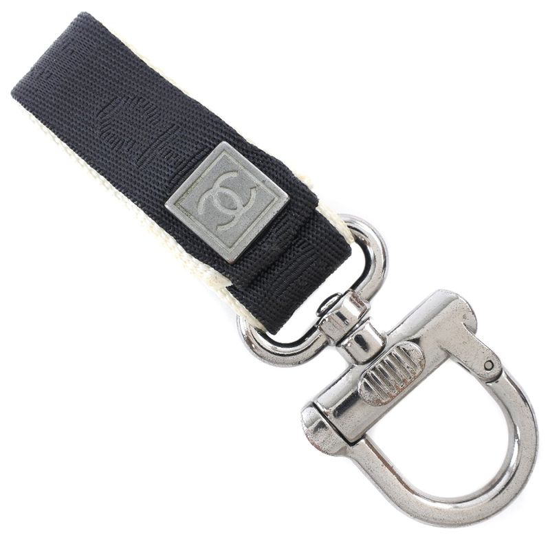Chanel Coco Mark Sport Line Nylon Canvas And Metal Black/white Unisex Key Holder