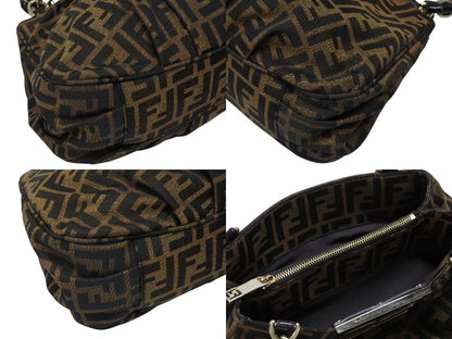 Fendi Handbag Zucca Pattern Canvas Leather Brown Black Gold — view 6