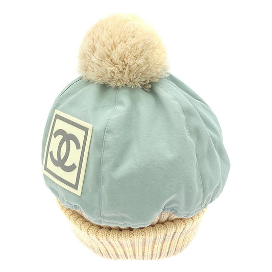 Chanel - Sport Line Coco Mark Knit Cap - M - Light Blue Beige White Gray -