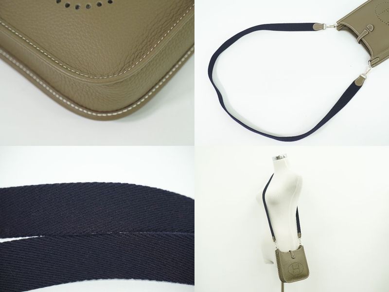 Authentic Hermes Evelyn TPM Taurillon Clemence Leather Shoulder Bag Pochette B