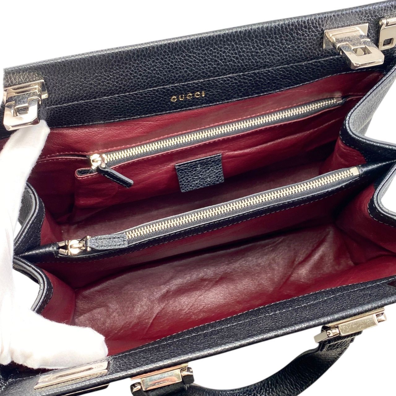 Gucci Handbag Zumi Small Top Handle Bag 569712 Leather Logo Black Silver