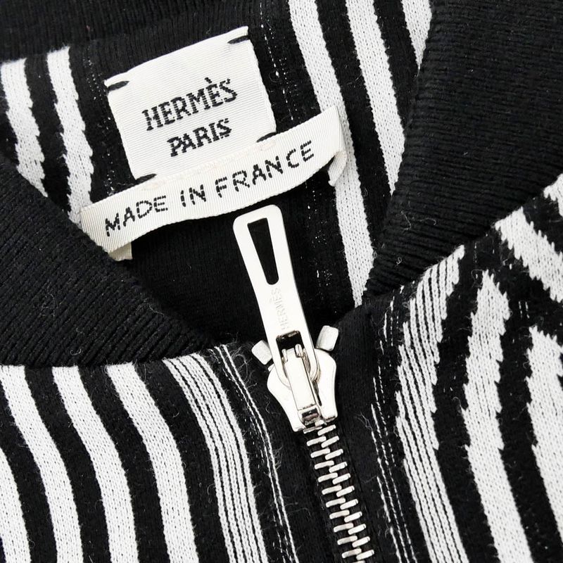 Hermes Short Sleeve Dress Chaine D'ancre Pattern Black White Size 34