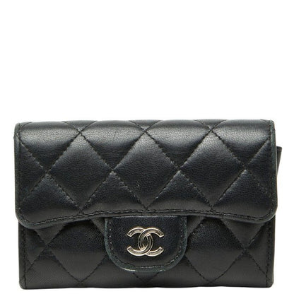 Chanel Quilted CC Logo Card Case Coin Purse Black Lambskin