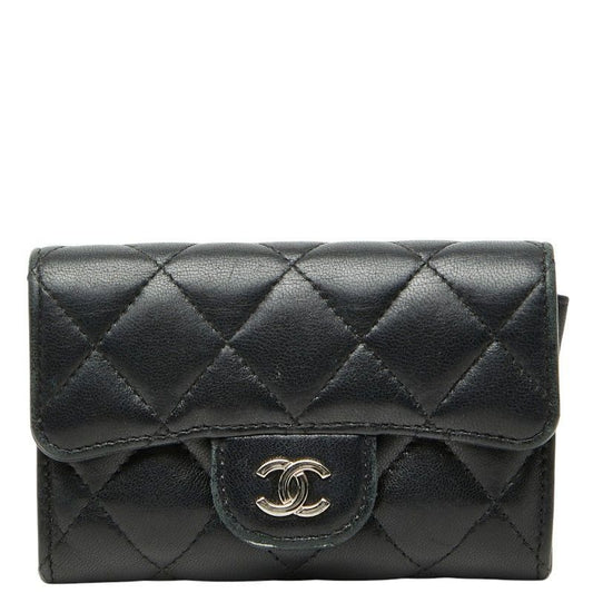 Chanel Quilted CC Logo Card Case Coin Purse Black Lambskin