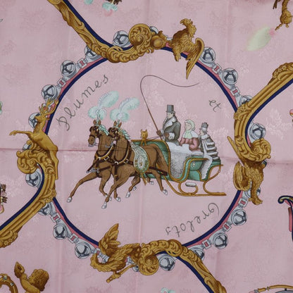 Hermes Carré 90 Plumes Et Grelots Plumes And Bells Silk Pink Women's Scarf