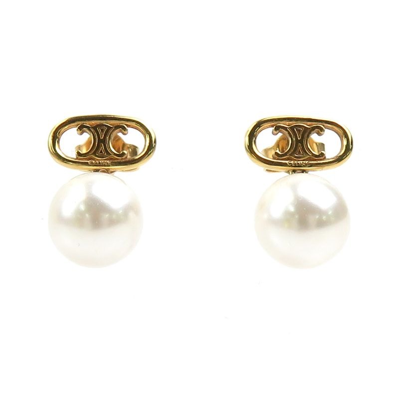 Celine Vintage-Style Gold-Tone and Pearl Earrings