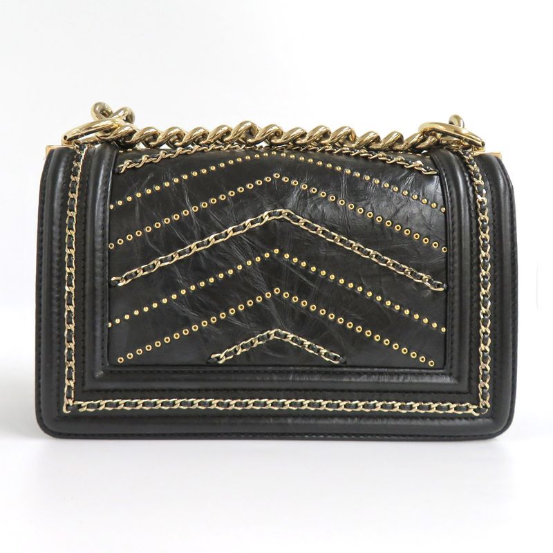 Chanel Boy Chanel 20 Chain Shoulder Flap Bag Cuff Black Studs Black