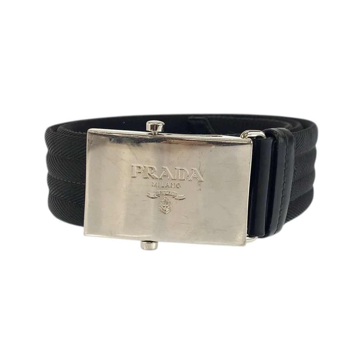 Prada Black Silver Nylon Belt Rolla Buckle