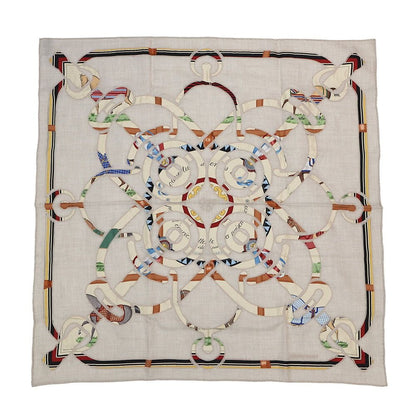 Hermes Scarf Carre 90 Appl Couvertures ET Tenues Cashmere Silk Mastic Natural Multicolor