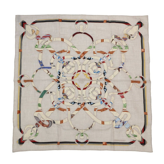 Hermes Scarf Carre 90 Appl Couvertures ET Tenues Cashmere Silk Mastic Natural Multicolor