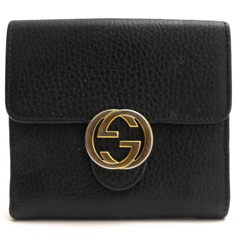 Gucci Wallet Women Leather Black Interlocking G with Coin Purse