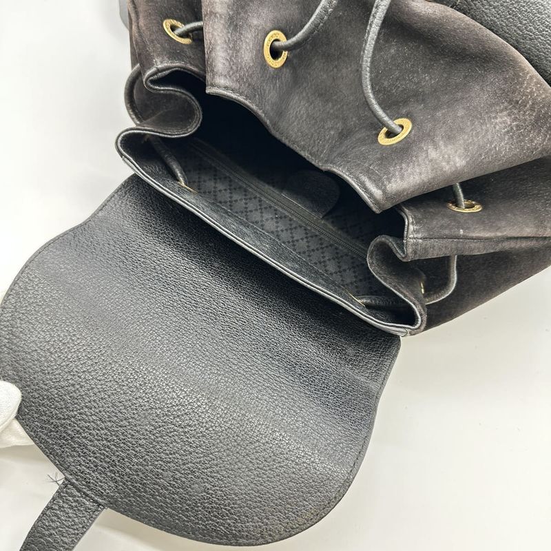 Gucci 003-2058 Bamboo Backpack Daypack Backpack Black Suede Women Men Vintage