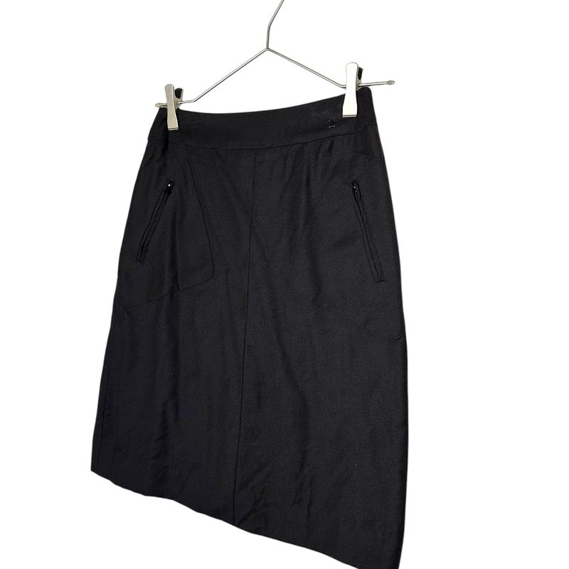 Chanel 03aw Wool Cashmere Silk Coco Mark Side Zip Skirt with Pockets Wool