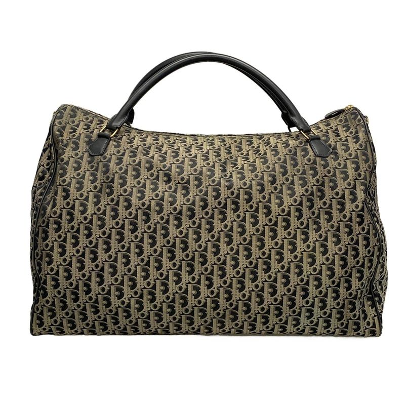 Dior/christian Dior Boston Bag Trotter Black And Gray Beige Leather