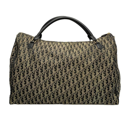 Dior/christian Dior Boston Bag Trotter Black And Gray Beige Leather