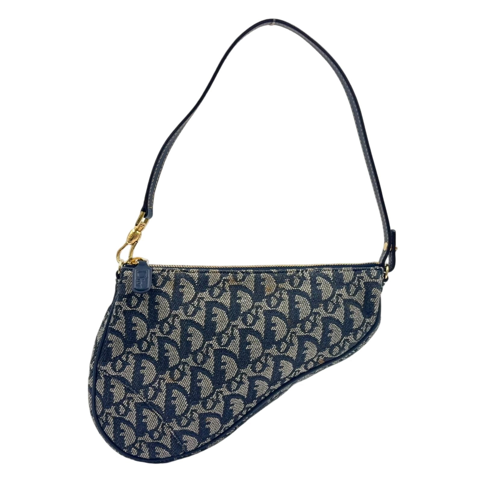 Dior New Arrival Trotter Saddle Leather Canvas Navy Handbag Gold
