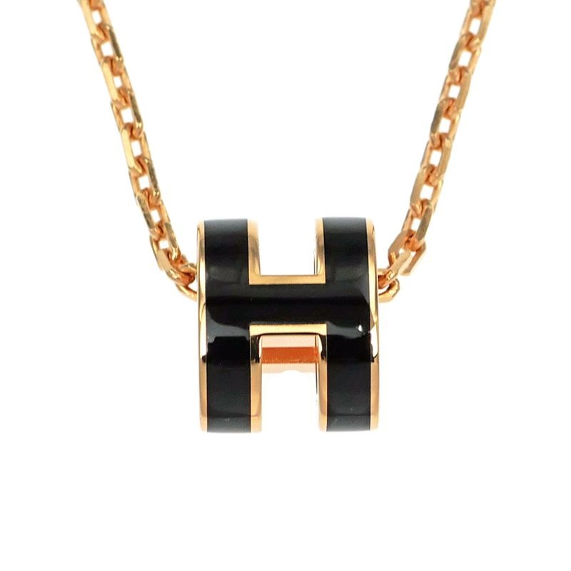 Hermes Necklace Pop Ash Mini Pendant Black Rose Gold Hardware Accessorie
