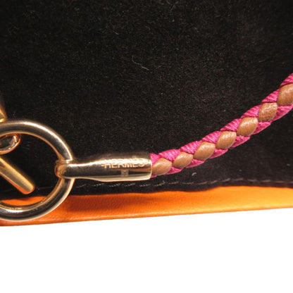 Hermes Leather Canvas Pink Brown Bracelet 0850 Hermes