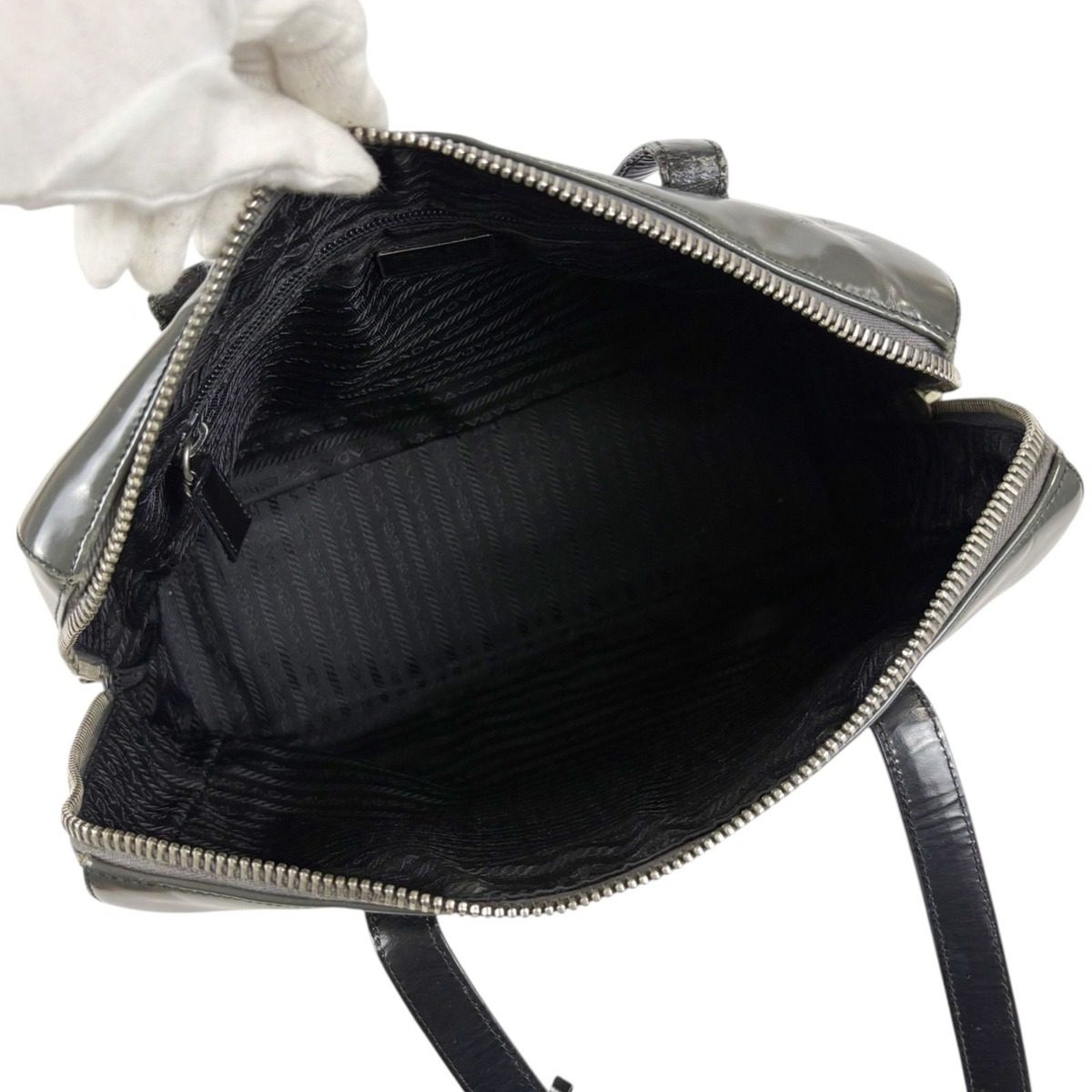 Prada Gradient Padlock Handbag Mirror Calf Leather Black Gray — view 10