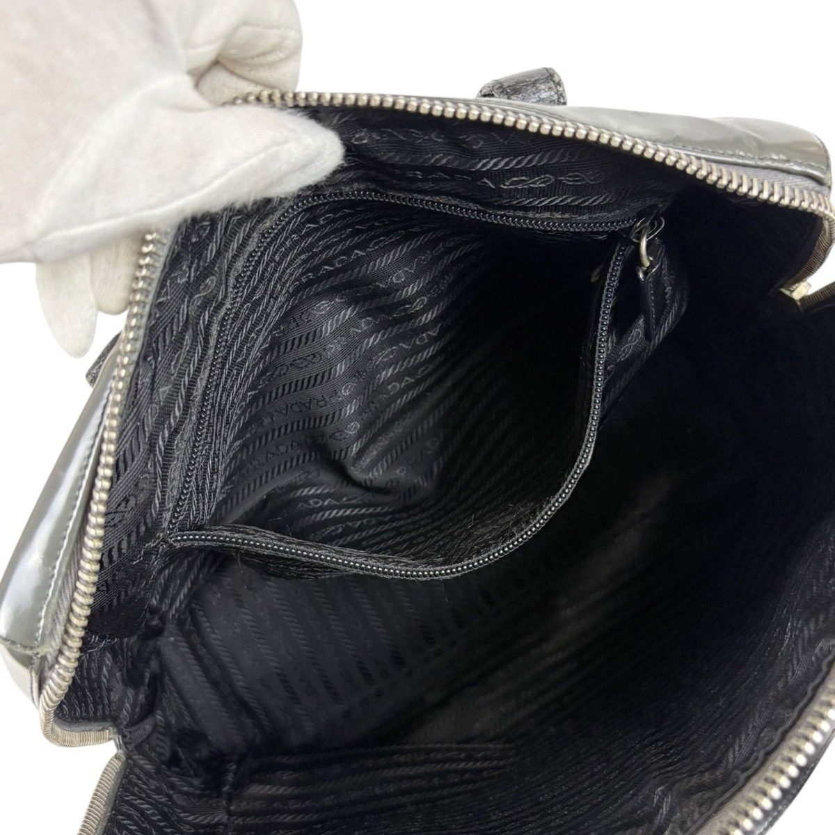 Prada Gradient Padlock Handbag Mirror Calf Leather Black Gray — view 11