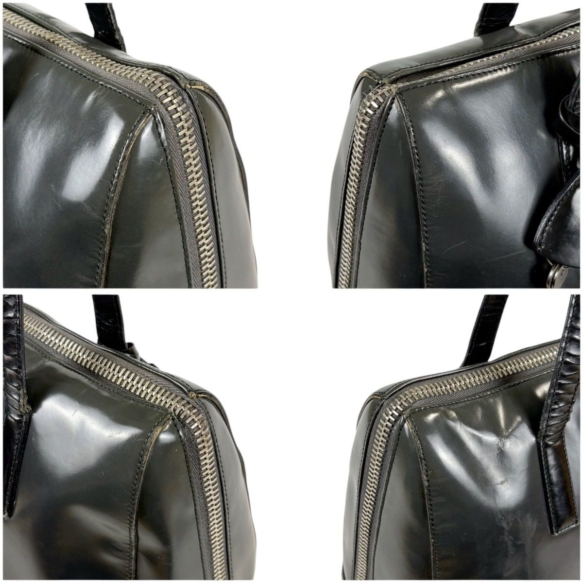 Prada Gradient Padlock Handbag Mirror Calf Leather Black Gray — view 4
