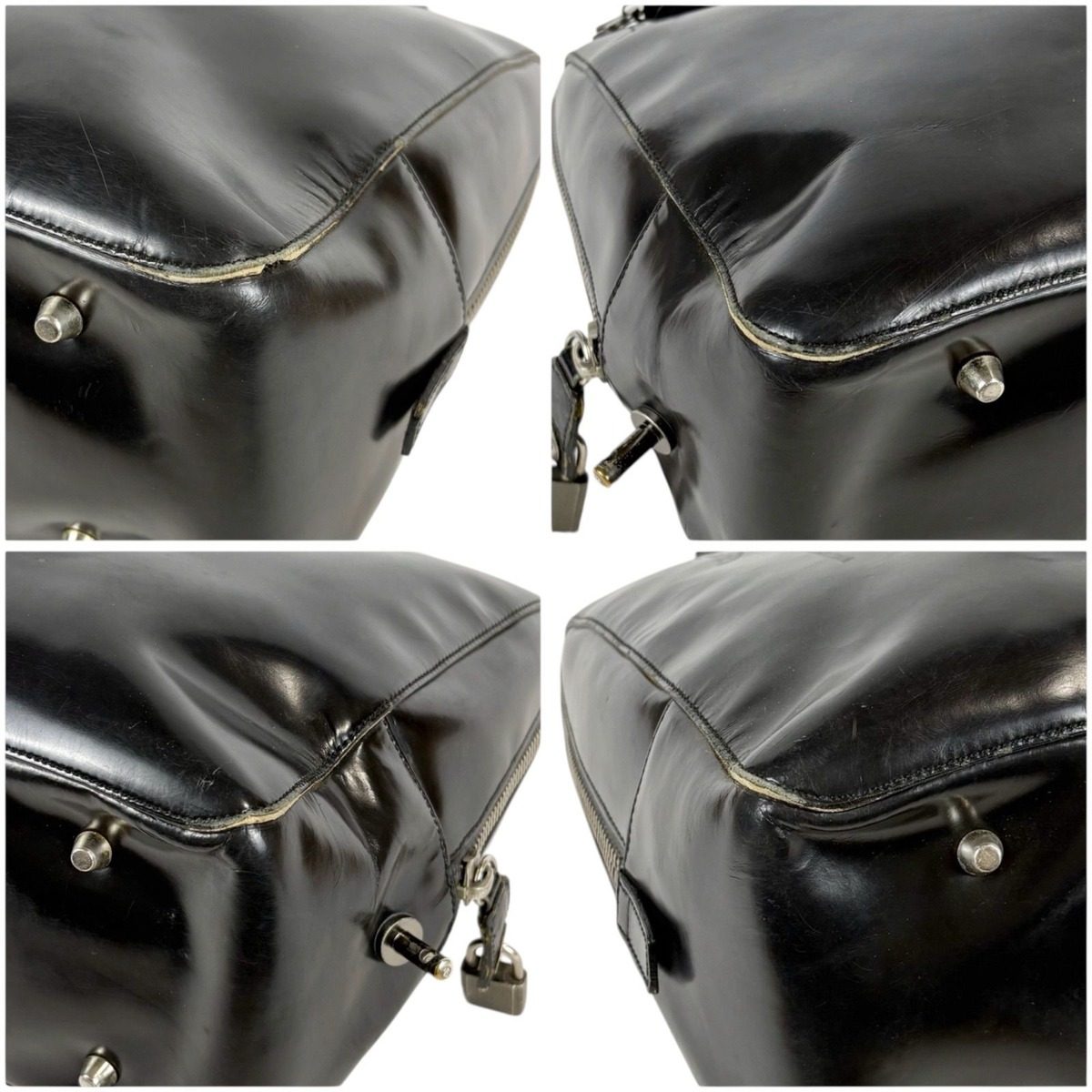 Prada Gradient Padlock Handbag Mirror Calf Leather Black Gray — view 5