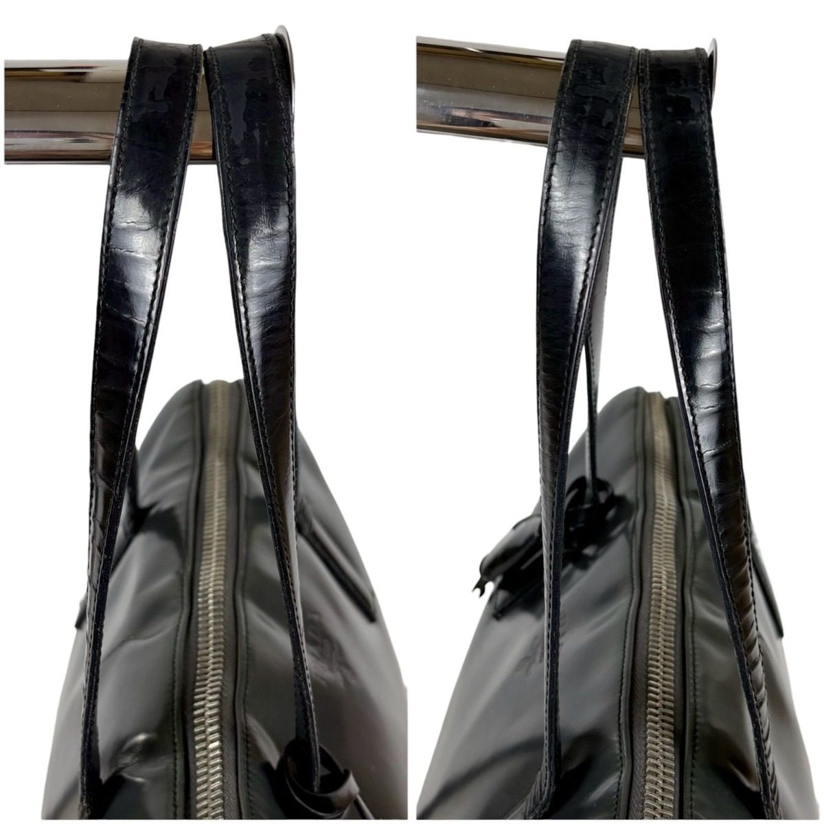 Prada Gradient Padlock Handbag Mirror Calf Leather Black Gray — view 6