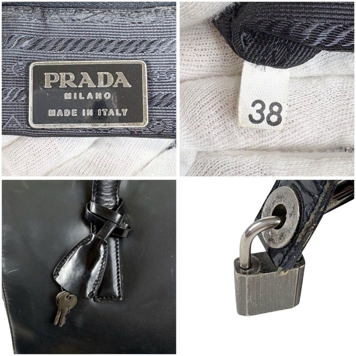 Prada Gradient Padlock Handbag Mirror Calf Leather Black Gray — view 9