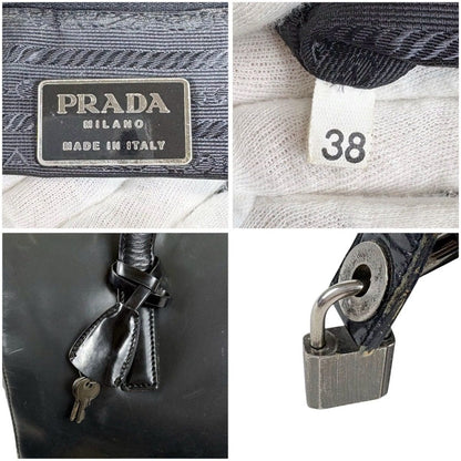 Prada Gradient Padlock Handbag Mirror Calf Leather Black Gray — view 9