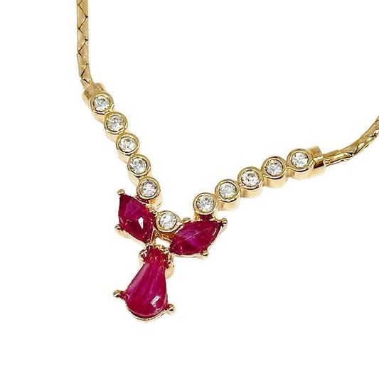 Dior Necklace Rhinestone Redstone Gold Accessories Pendant