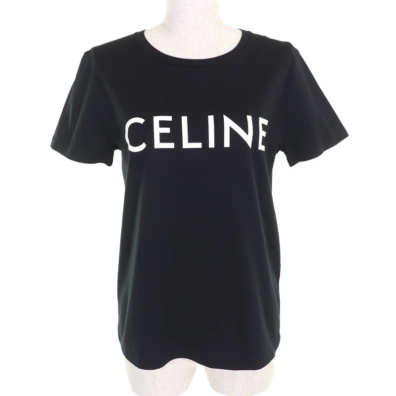 Celine 2x314916g 100% Cotton Logo Crew Neck Short Sleeve T-shirt Black White S
