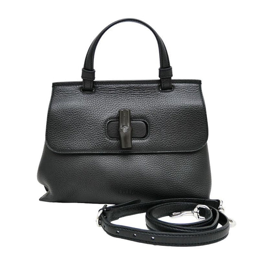 Gucci Daily Bamboo 2-Way Handbag Black Shoulder Leather
