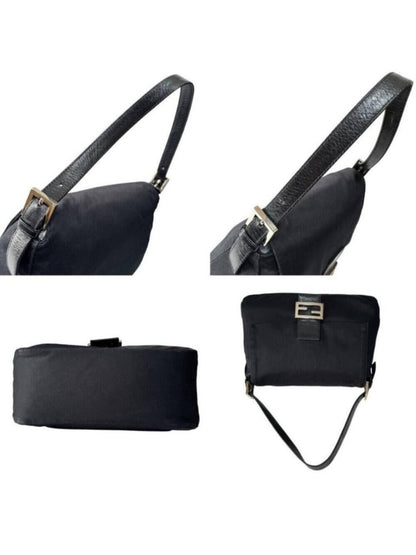 Fendi Mamma Zucca Bucket Baguette Shoulder Flap Bag Black Purse Tote