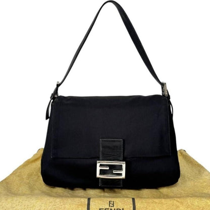 Fendi Mamma Zucca Bucket Baguette Shoulder Flap Bag Black Purse Tote