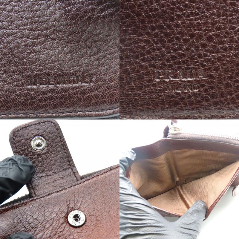 Prada Bifold Wallet 1m0522 Leather Cacao Brown Silver Hardware Compact Round