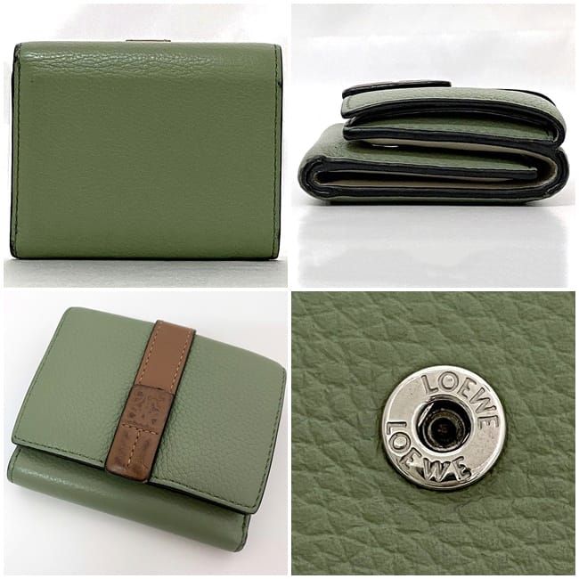 Loewe Trifold Wallet Green Anagram Compact Leather Preowned