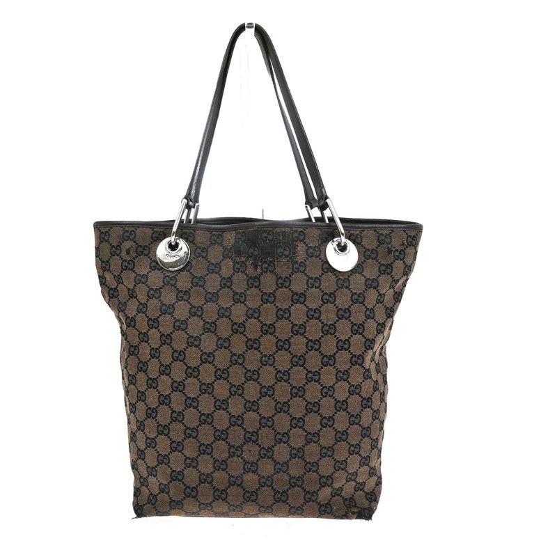 Gucci Tote Bag Canvas Leather Brown 07bs193