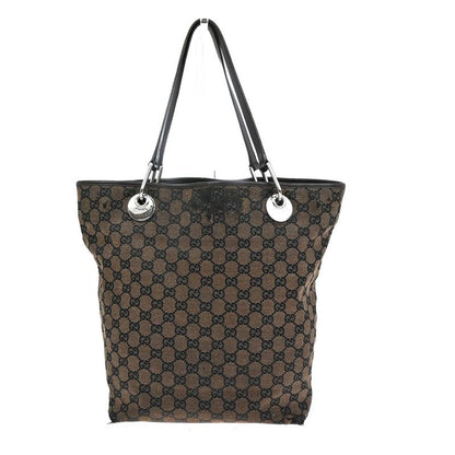 Gucci Tote Bag Canvas Leather Brown 07bs193