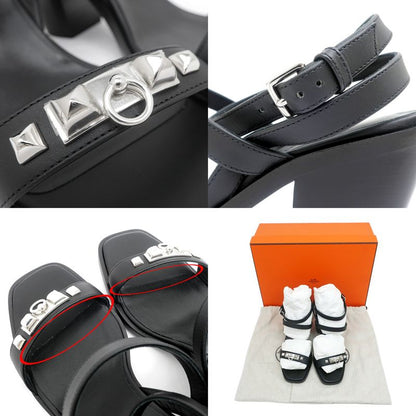 Hermes Sandals Eveless BK Svhardware 37 1 2 Leather Ankle Strap Women's