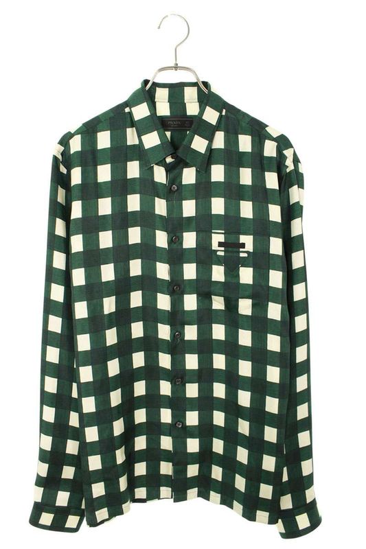 Prada Ucn425 S221 103A Black Checked Long Sleeve Shirt Men's 42