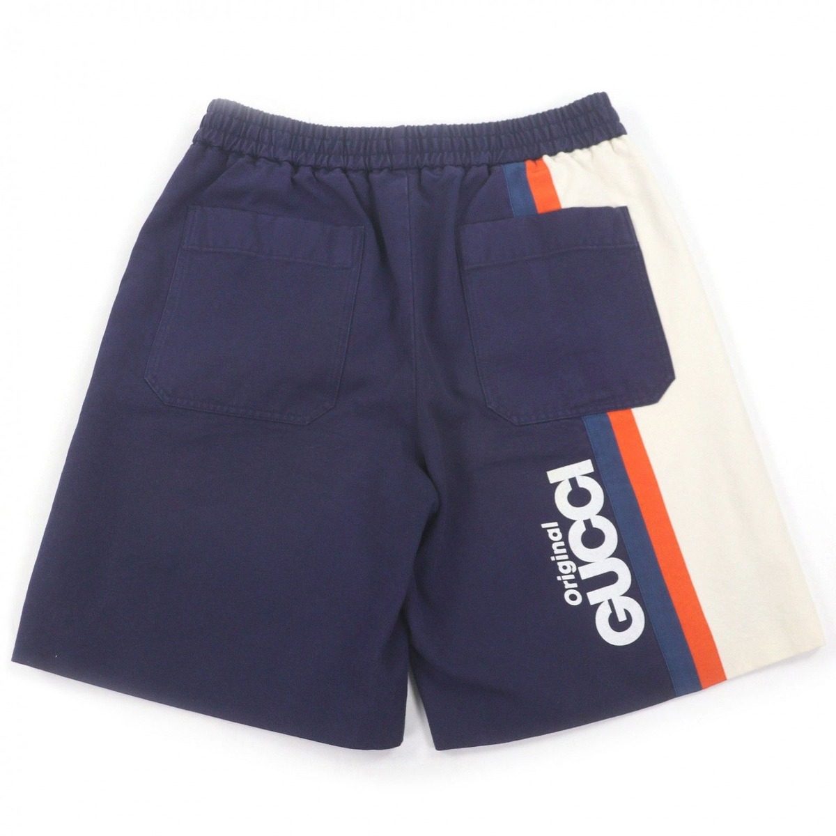 Gucci Cotton Logo Print Elastic Strap Shorts Navy 44 — view 2