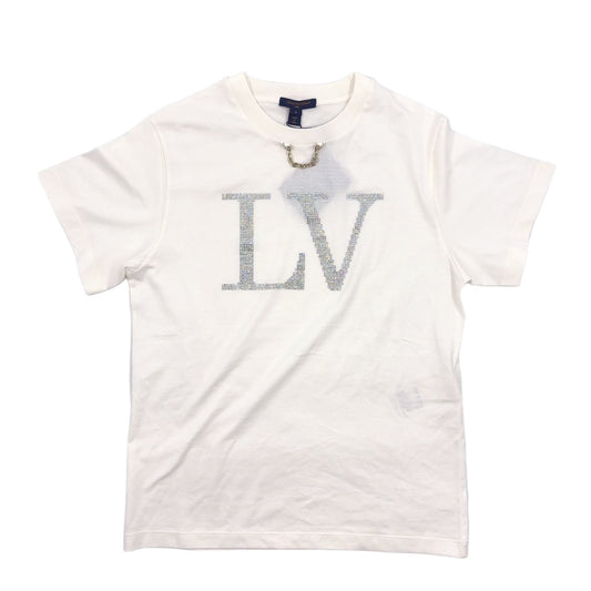 Louis Vuitton Rhinestone Signature Cotton White T-Shirt Gold