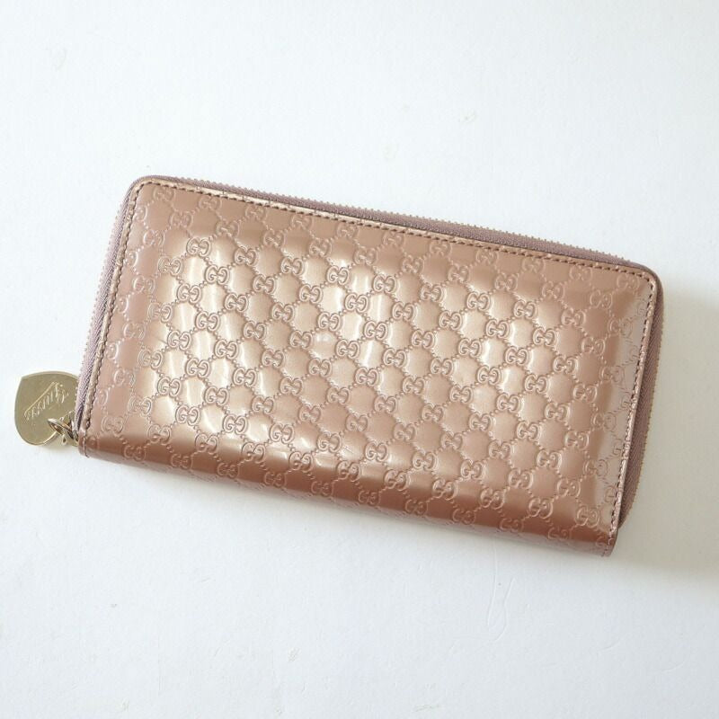 Gucci Zip Around Wallet Micro Guccissima Patent Leather Metallic Pink Gold Metallic-pink X
