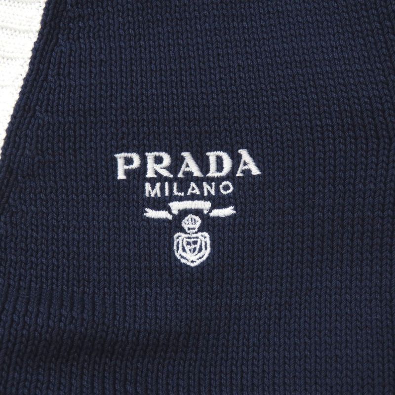 Prada Cropped Cotton Cardigan P25i04 Size 36 Cotton Navy Short Sleeves Knit