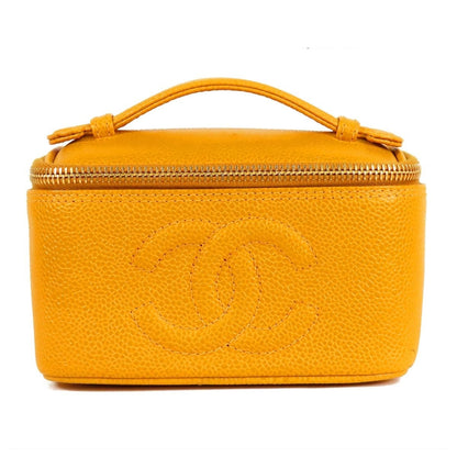 Chanel Vanity Handbag Mustard Gold Caviar Leather with Mirror Coco Stitch Pouch